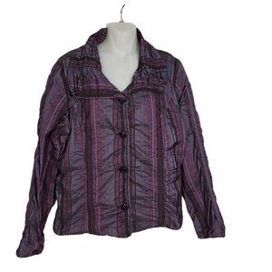 Christopher Banks Womens Jacket Large Purple Striped Ruched Blazer Button Front